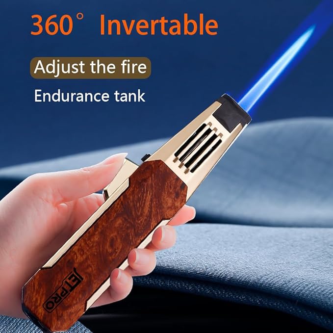 Butane Torch Lighter One-Hand Operation Lighter with Adjustable Jet Flame Kitchen Cooking Torch (Butane Gas Not Included) (Wood)