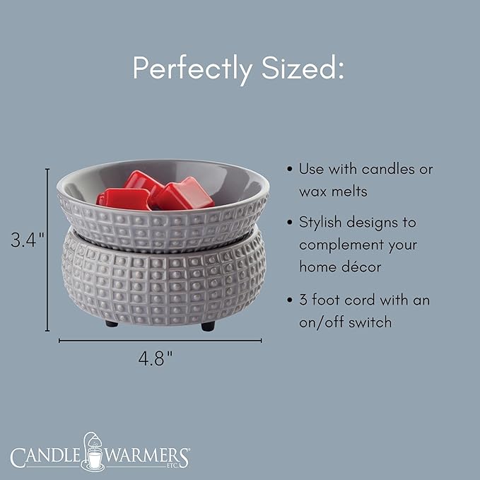 Candle Warmers Etc 2-In-1 Candle and Fragrance Warmer For Warming Scented Candles or Wax Melts and Tarts With To Freshen Room, Slate