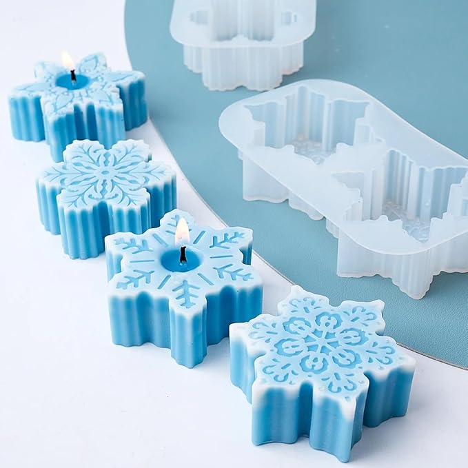 Christmas Snowflake Candle Silicone Mold 2 Hole DIY Aromatic Handmade Soap Plaster Resin Mold Xmas Pastry Baking Mold Home Decor