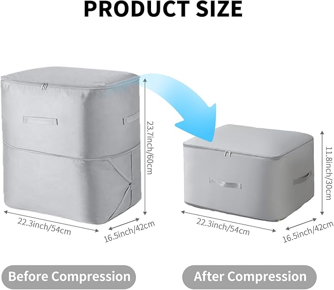 Upgraded Ultra Space Saving Self Compression Organizer Bag - Premium Large Capacity Storage Cube for Comforters, Bedding, Blankets & Clothes (1-Pack, Light Grey, 11 * 6.3 * 1.2inches)