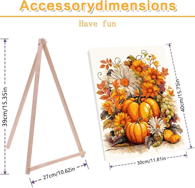Meothan Paint by Numbers Kits for Adults Framed, Fall Paint by Number for Adults Beginners, Autumn Pumpkin Paint by Numbers Kits on Canvas with Framed for Home Wall Decor 12x16inch (with Easel)
