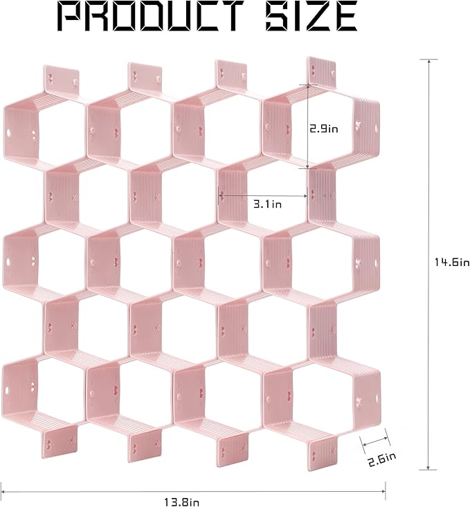 Honeycomb drawer organizer and divider, underwear, socks, tie sorter, office supplies and sundry sorting 32 pieces (Pink)