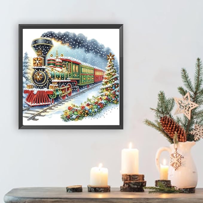 Christmas Train 5D Special Shape Diamond Art Kits for Beginners, Christmas Winter Theme Diamonds Painting Kits for Adults,DIY Crystal Rhinestones Diamond Paintings for Home Wall Decor 12×12Inch