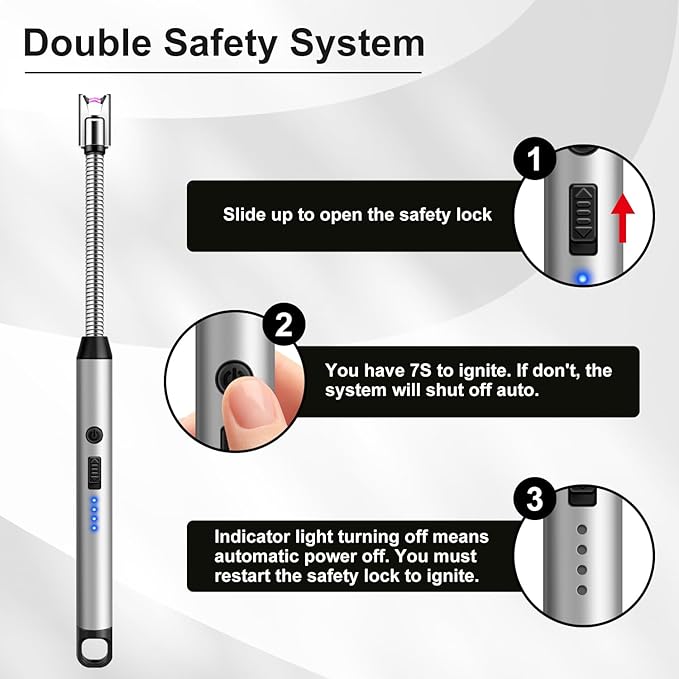 Upgraded 2 Pack Electric Candle Lighter Windproof with 360° Flexible Neck & Safety Lock, USB Rechargeable Flameless Arc Long Lighters for Grill, BBQ, Camping, Fireplace, Stove