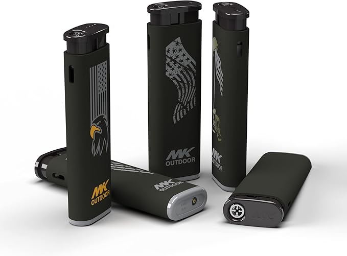 MK Lighter Outdoor Series Alpine Set 5-Pack Assorted Design Multipurpose Refillable, Windproof Flame, Slip Guard Candle & BBQ, Prepping & Camping Supplies, Survival Lighters (Freedom)