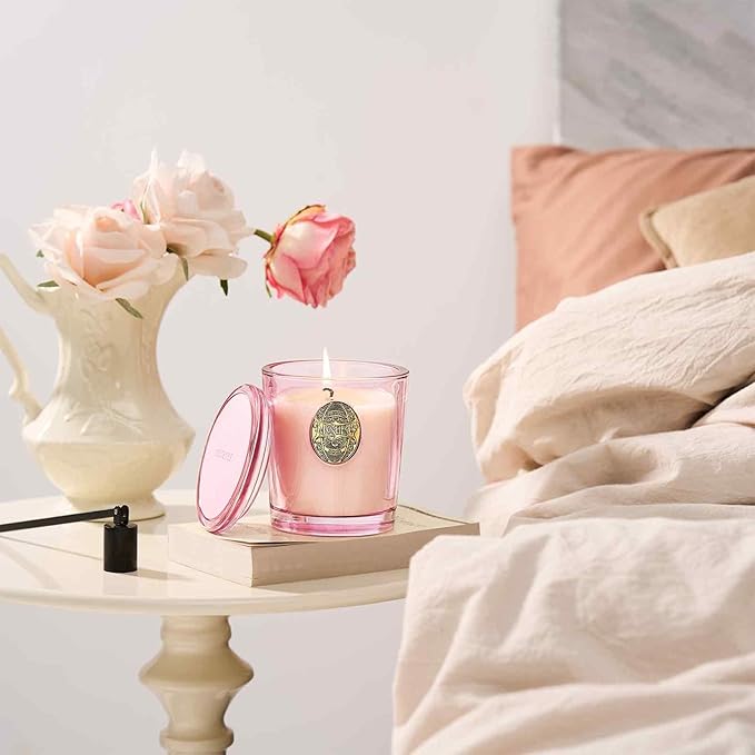 M&SENSE Natural Soy Candle | Saltwater Rose & Pink | 9.2 oz, 50H Burn Time | Candle Gift for Her | Scented Candle for Valentine’s Day
