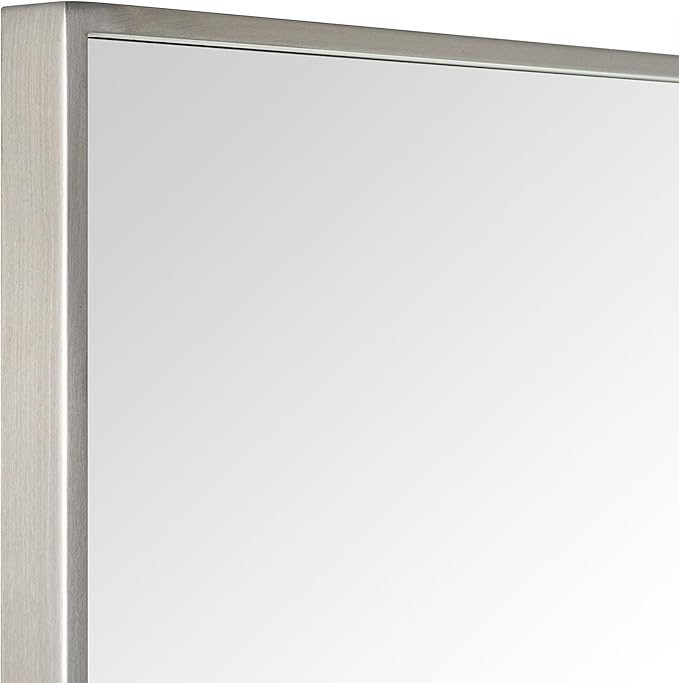 TEHOME Brushed Nickel Bathroom Vanity Mirror with Squared Corners, 24x32'' Silver Rectangle Stainless Steel Metal Framed Mirror for Bathroom