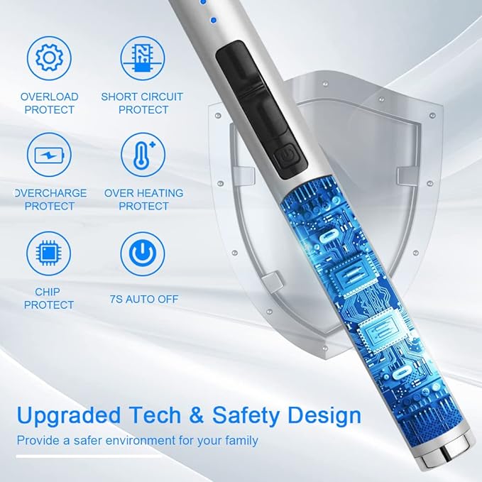 USB Rechargeable Candle Lighter Electronic Arc Lighter Windproof Flameless with Safety Button for Camping Cooking BBQ (Silver)