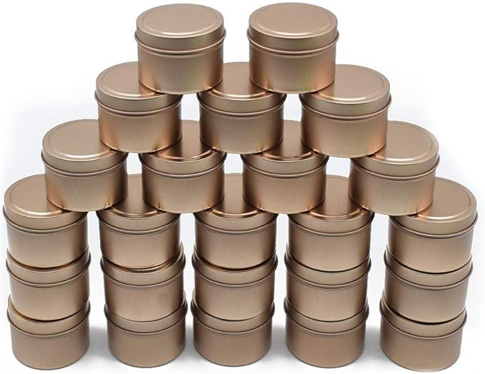TJH 24 Pieces Candle Tin, 4 oz Holiday Candles, Candle Containers, Travel Tins, Candle Jars for Candle Making (Frosted Gold)