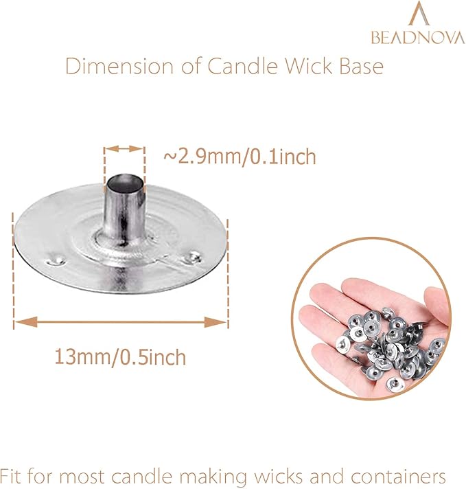 BEADNOVA Candle Wick Base 100pcs Candle Wick Cilps Sustainer Tabs for DIY and Making (12.5mm/ 0.5inch)