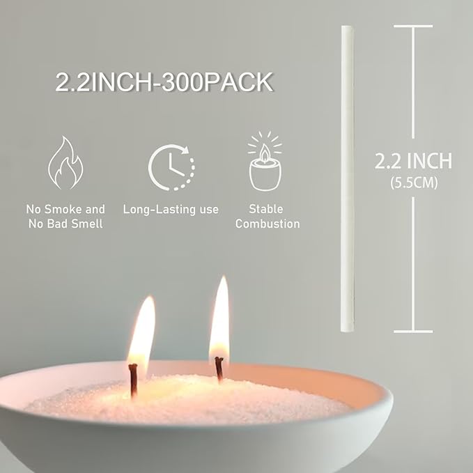 Pearled Candle Cotton Wicks 300-Pack for Sand Candles Making - 2Inch Metal-Free and Lead-Free Refill Sand Wax Wick for Candle Making DIY (White)