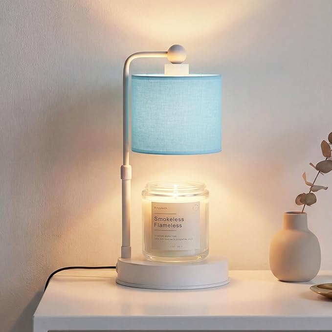 Candle Warmer Lamp with Timer, Dimmable Candle Wax Warmer, Height Adjustable Electric Candle Lamp Warmer with 2 Bulbs, Gifts Idea for Women Her, Mom, Vintage Home Decor for Bedroom-Blue