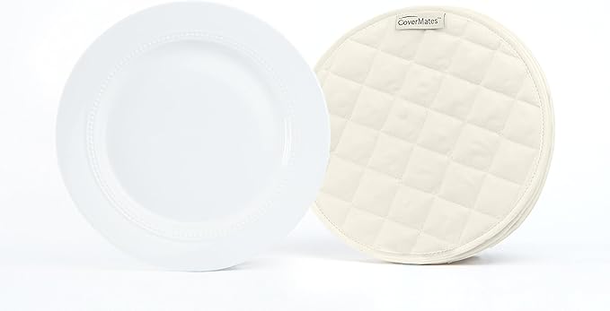 Covermates Keepsakes Quilted Dish Dividers – Set of Padded Plate Protectors for China & Dinnerware Storage, Scratch Protection, Machine Washable, Cream
