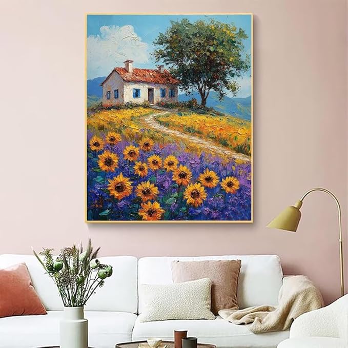 Diamond Painting Kits for Adults Sunflower Diamond Painting Kits Landscape 5D Full Square Drill Crystal Crafts for Adults DIY Art Kit for Beginner, Home Wall Art, Gifts for Women 20x32in G-J74257