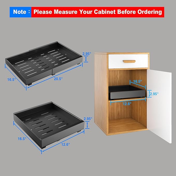 2 Pack Pull Out Cabinet Organizer, Expandable Slide Out Drawers for Kitchen Cabinets Peel and Stick Pullout Drawer Heavy Duty Sliding Shelves for Cupboard, Pantry, Bathroom(16.5" Deep, Black)