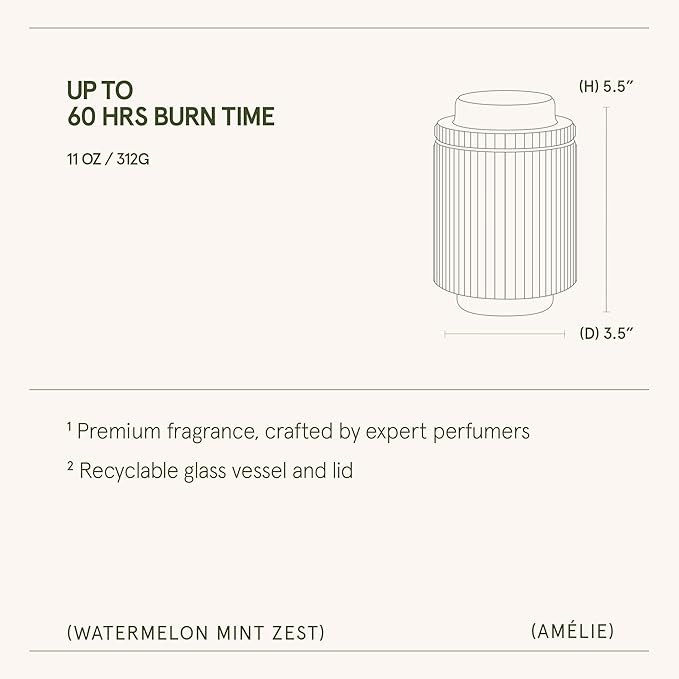 LA JOLIE MUSE Watermelon Mint Zest Scented Candle - Watermelon, Mint & Musk | 11 oz Natural Soy Wax Candle | 60 Hours Clean Burn | Gift-Ready for Hosts & Gatherings | Elegant Home Décor