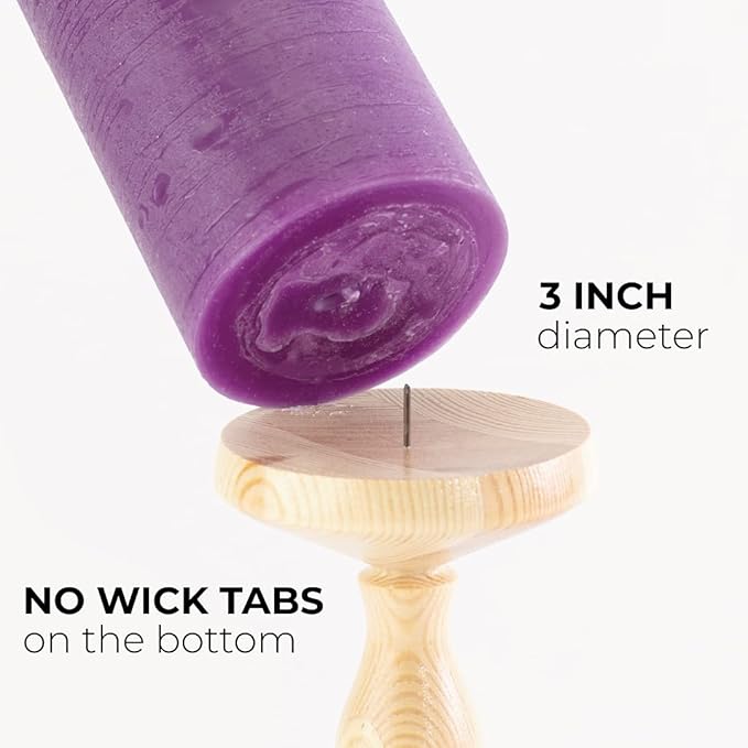 CANDWAX 3x4 Inch Advent Pillar Candles Set of 4 - Long Burning Dripless Unscented Pillar Candles - Rustic Style for Advent Wreaths, Christmas Décor - 3 Purple and 1 Pink Pillars
