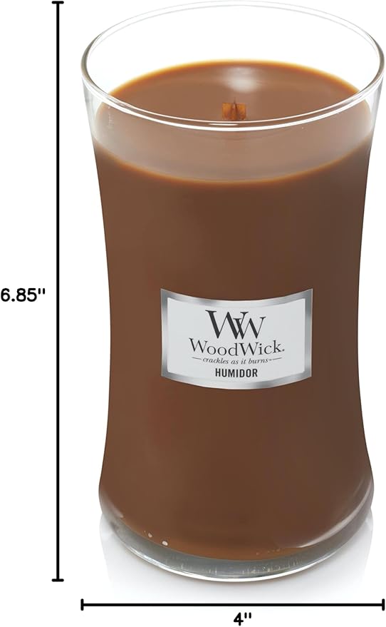 WoodWick Humidor Gifts for Women and Men, 21.5 oz Large Hourglass Candle with Crackling Wick