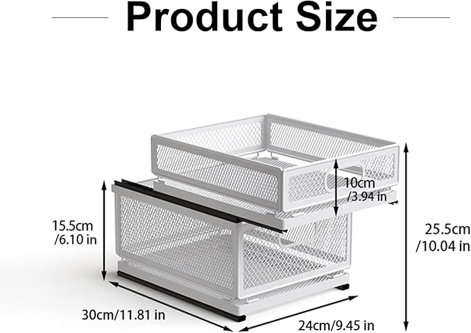 Pull Out Cabinet Organizer, Slide Out Drawers Fixed with Adhesive Nano Film, Pantry Shelves Sliding Drawer Storage Organization for Kitchen (Double Layer 11.8 * 9.4 * 10inch/30 * 24 * 25.5cm)