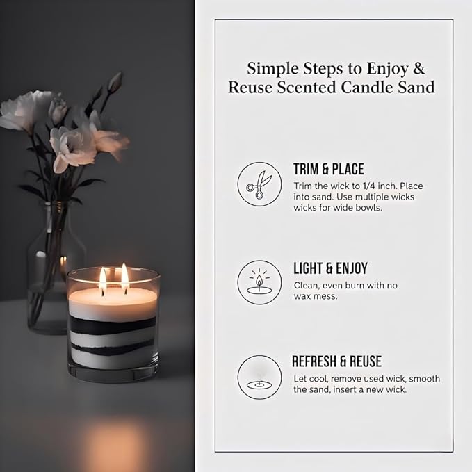 Monivi Scented Candle Sand with Wicks 1.1lb Black Pearled Candle Beads Sand Candles with Wicks for Mothers Day Gift 85 Burn Hours Refillable Candle Wax for DIY Candle Making(Scented Musk)