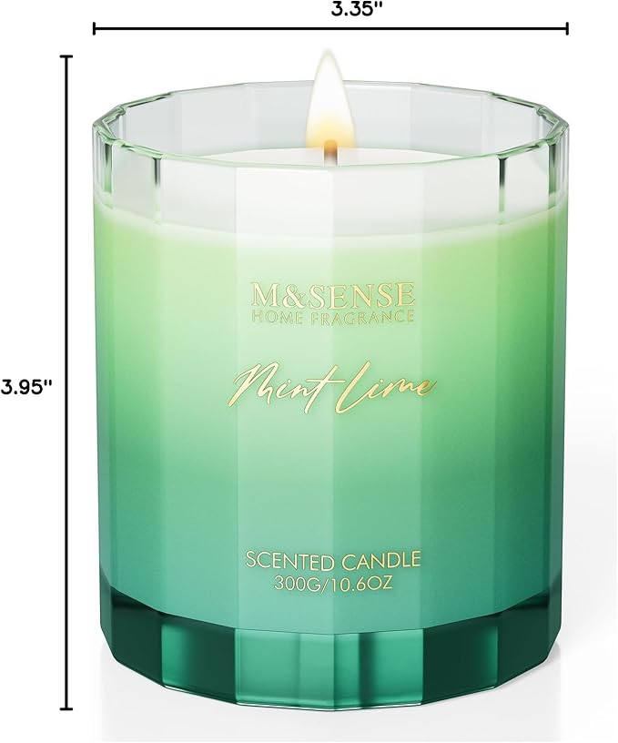 M&SENSE Mint Scented Candle - 10.6oz Natural Soy Wax 60-Hour Long Lasting Burn Time Non Toxic Relaxing Candle for Summer, Yoga, Spa & Stress Relief for Family Friends