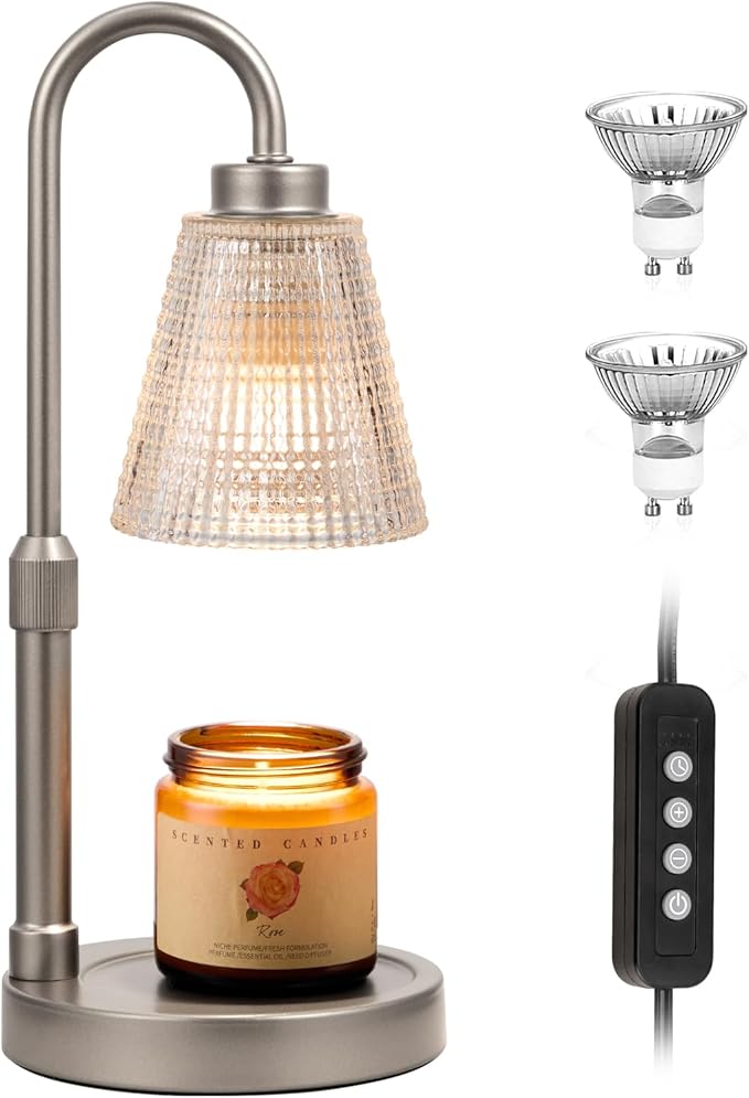 Innqoo Gray Candle Warmer Lamp with Timer, Dimmable Candle Warmer for Jar Candles, Height Adjustable Wax Melts Warmer, Birthday Gifts for Women Mom, House Warming Gifts New Home Decor