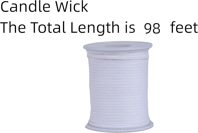 Thick Candle Wicks,98 ft 88 Ply Wicks Roll,Cotton Candle Wicks for Candle Making with Stickers, Holders and Bases.（88 PLY）