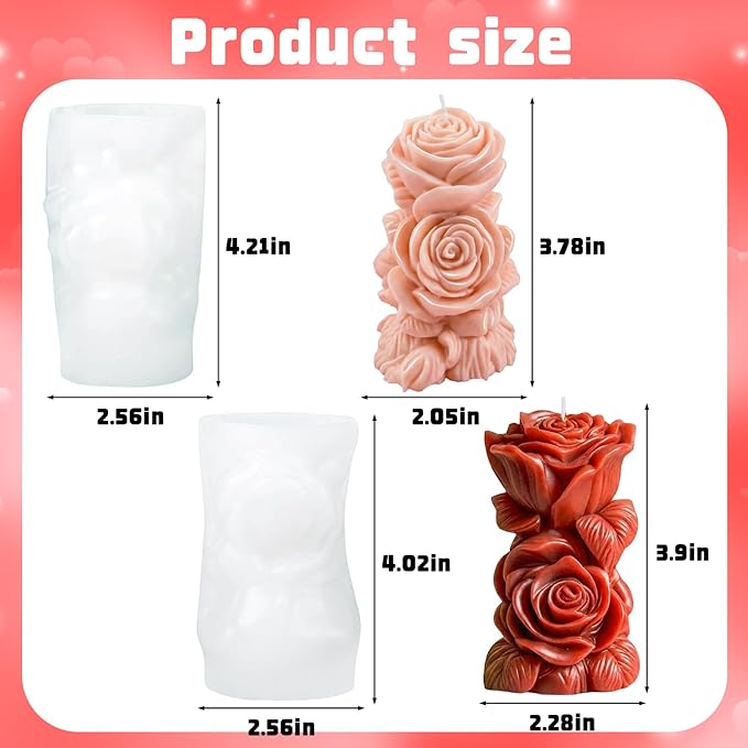 2Pcs Big Size Candle Molds Flower Candle Mold Wave Spiral Rose Silicone Mold Pillar Moldes para Velas Soy Wax, Beeswax, Candle Making, Resin Craft for Anniversary Wedding