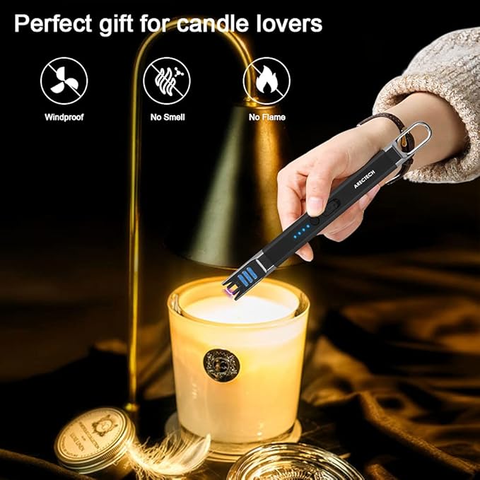 ARECTECH Electric Candle Lighter Rechargeable USB Long Gill Lighter for Candle Cooking Camping BBQs Fireworks (Black&Champagne Gold, Pack of 2)