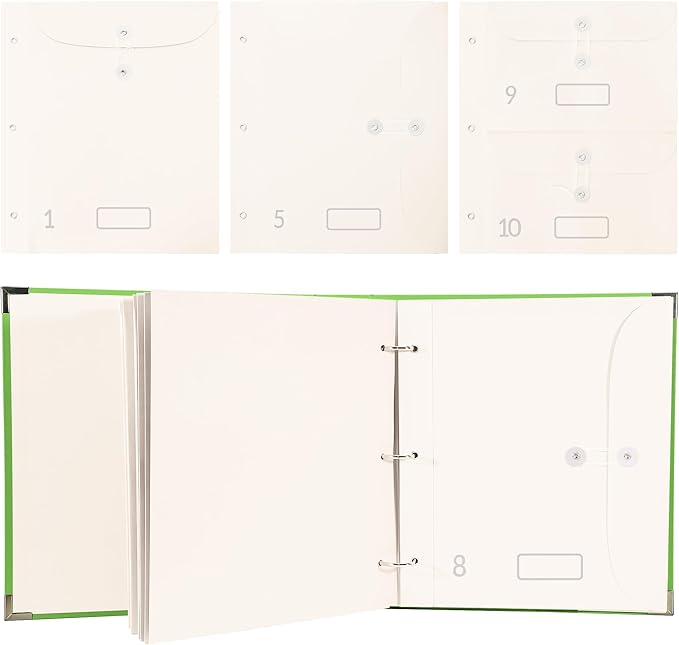 3-Ring Folder Organize Sturdy Hardboard Important Document Organizer with Expanding Pockets for Home, School, Office Use (Green)