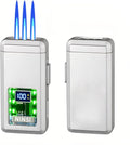 Smart Butane Torch Lighter - 4 Ignition Modes, Refillable and Rechargeable Lighters, Windproof Triple Flames with LED Battery Level and Ignition Count Display (Without Fuel) (Silver)