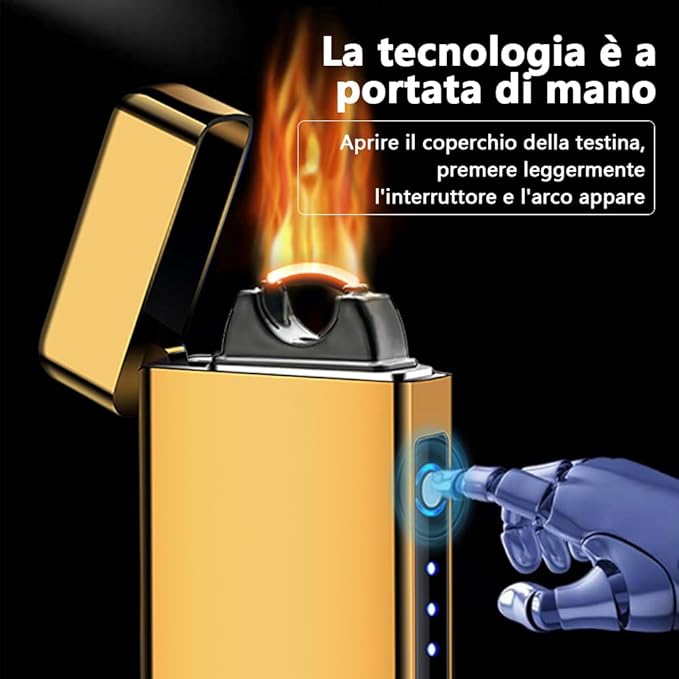 YOZWOO Electric Lighter Rechargeable, High Power Flame Arc Lighter, USB Lighters with LED Battery Indicator, Windproof Electronic Lighters for Candle Camping with Gift Box (Gold)