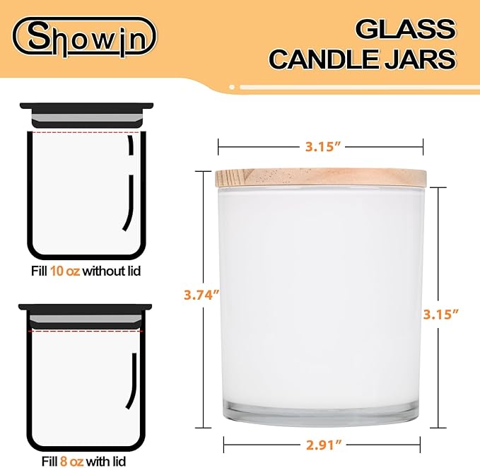 10 OZ Thick Candle Jars for Making Candles 15 Pcs, Empty Jars with Wood Lids for Candle Making, Sample Container, Inner White