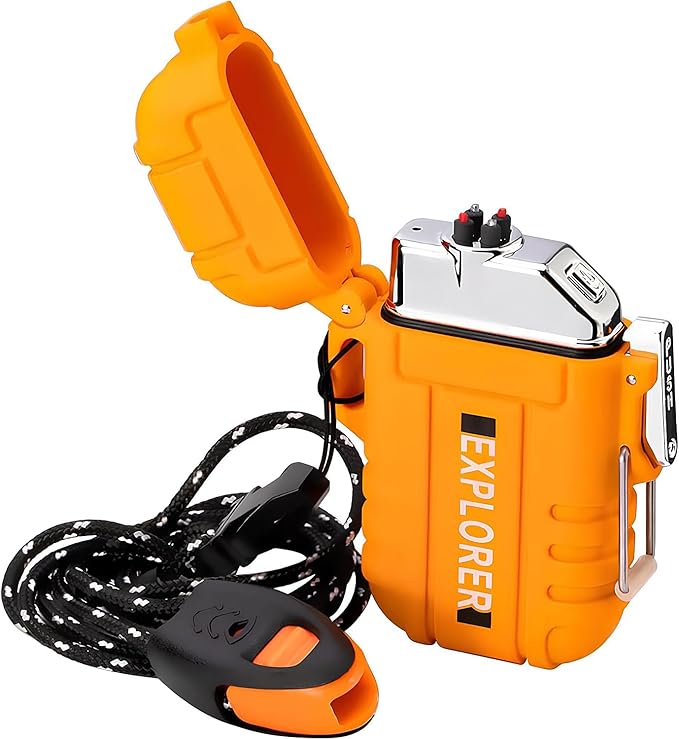 ELK USB Rechargeable Dual Arc Plasma Lighter - Waterproof, Windproof and Portable Electric Lighter with Emergency Whistle for Outdoor Adventures, Survival, Tactical and Camping