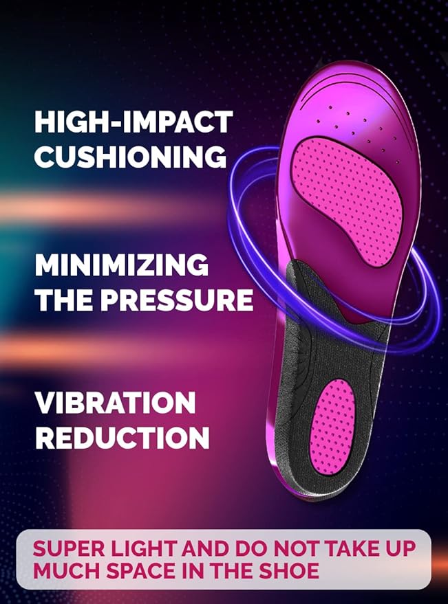 CRUVHEAL Running Insoles Men Women - Athletic Shock Absorbing Gel Insoles - Runner’s Knee - Reduce Muscle Soreness - Plantar Fasciitis - for Sport Shoes (M)