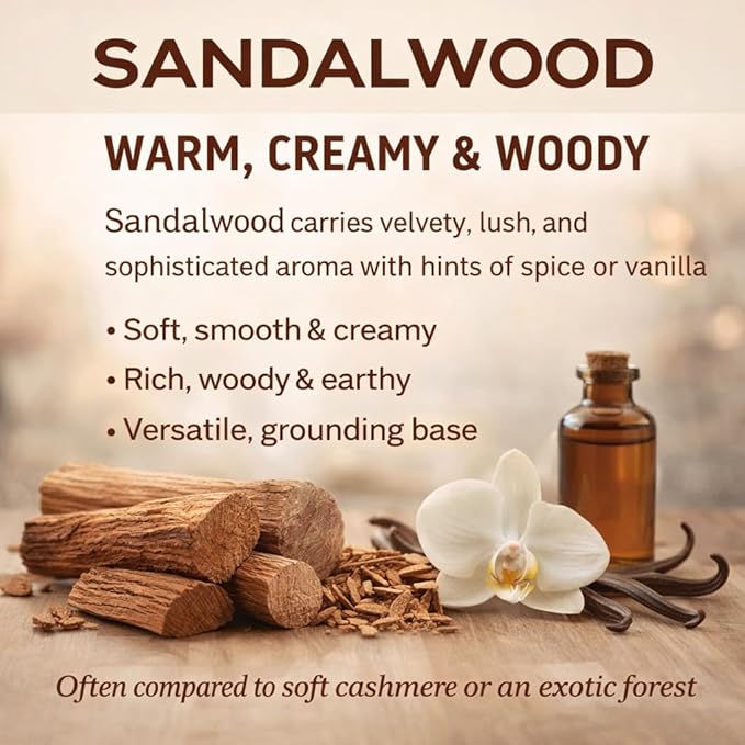Sandalwood Aromatherapy Candle 12 oz | 100% All-Natural Soy Wax & Essential Oil Infused | 40+ Hour Burn Time | Pet Safe + Smoke Odor Eliminating | Handmade in U.S.A. | Non-Toxic Candles
