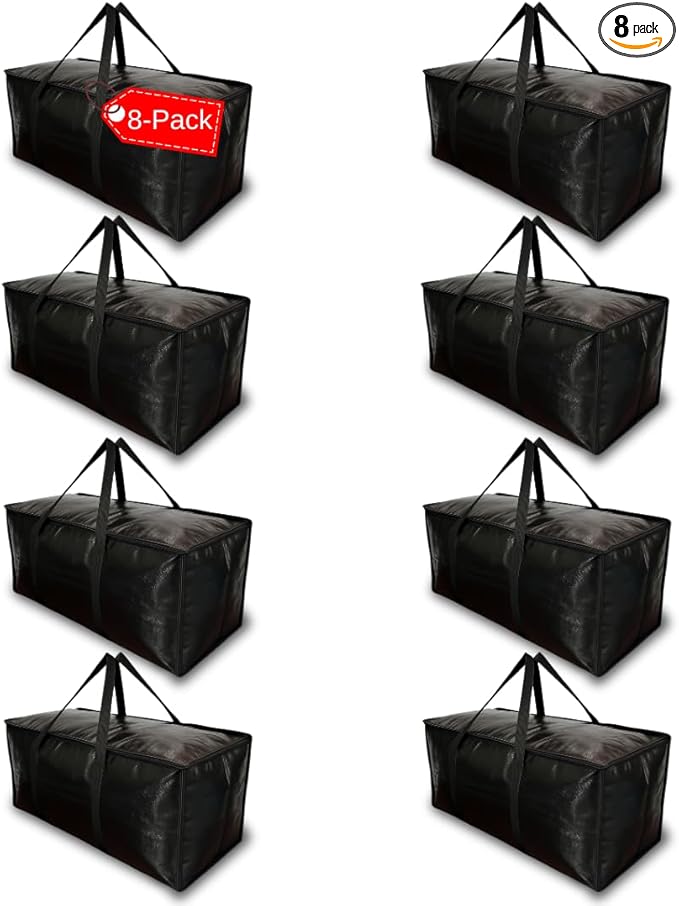BAG-THAT! 8 - Pack Heavy Duty Large Moving Bags, with Strong Zipper and Comfortable Handles Durable & Sturdy Clothes packing Storage Bags Totes Bins Packing Moving Boxes College Supplies for moving.