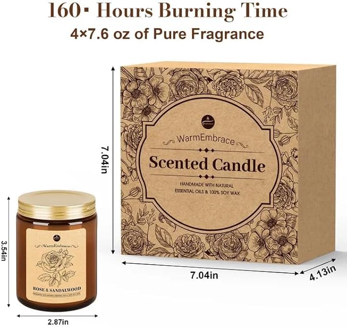 WarmEmbrace Lavender Candles, 4-Pack Scented Candle Set for Women, 7.6 oz Natural Organic Soy Wax in Glass Jar, 160 Hours Long-Lasting Burn, Perfect for Christmas Friend Birthday Gifting (4 Fragrance)