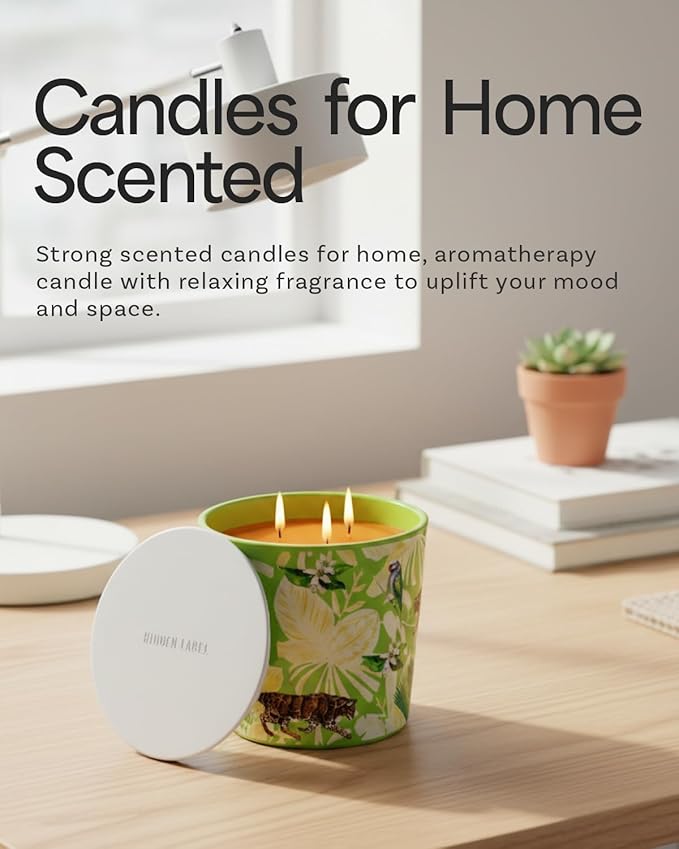 Verbena & Fig Leaf Scented Candle, 30oz Large 3 Wick Soy Candle, 100+ Hours Long Burning, Spa-Quality Aromatherapy for Home & Bathroom, Non-Toxic Luxury Candle Gifts for Housewarming