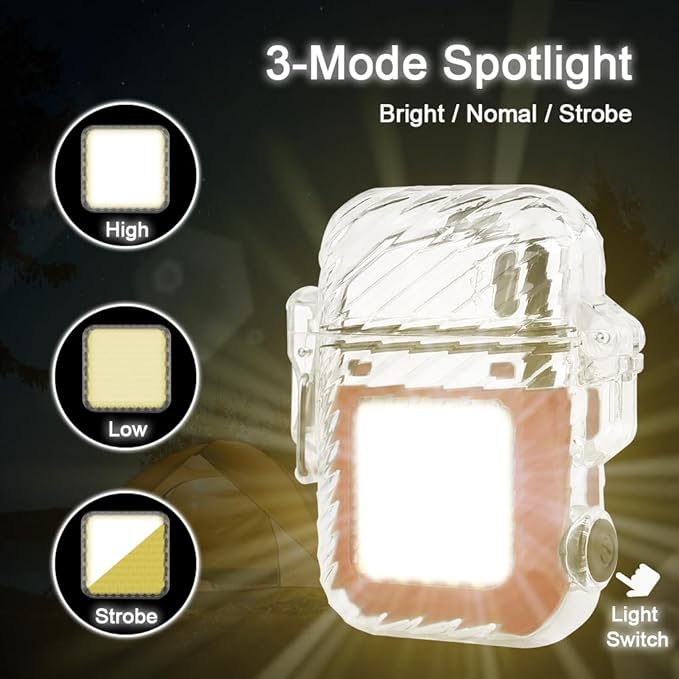 SUPRUS Luminous 3 Modes of Flashlight Windproof Waterproof Lighter Electric Rechargeable Dual Arc Plasma Lighter with Survival Emergency Whistle and Lanyard (Red)