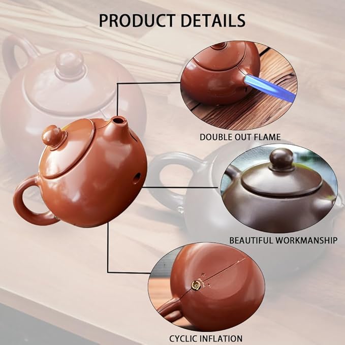 Cool Windproof Jet Trench Teapot Lighter - Unique Cute Creative Decoration, Birthday Candle Gift for Men (Black)
