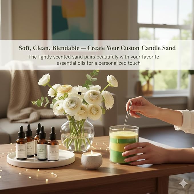 Monivi Scented Candle Sand with Wicks 1.1lb Yellow Pearled Candle Beads Sand Candles with Wicks for Mothers Day Gift 85 Burn Hours Refillable Candle Wax for DIY Candle Making(Scented Lemon)