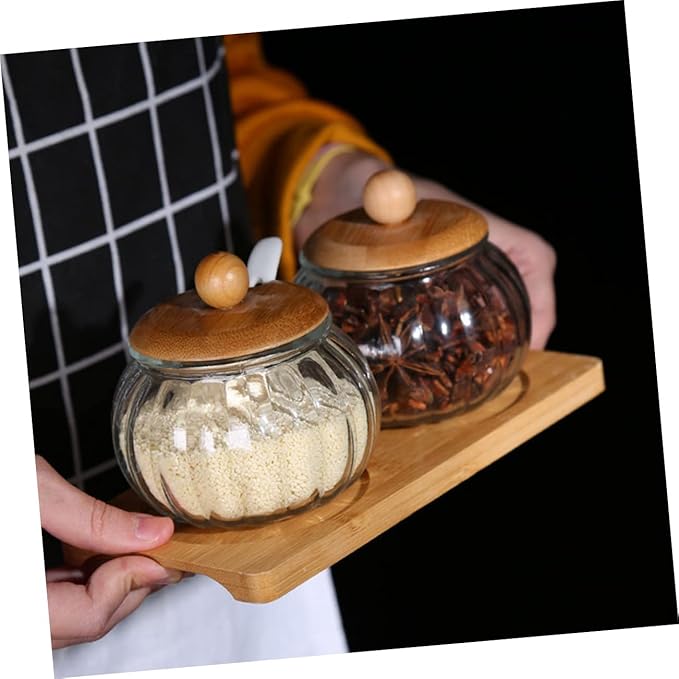 Ciieeo 1set Pumpkin-shaped Glass Sugar Dispenser with Lid Seasoning Jar for Sugar and Condiments Smooth Decorative Home Storage Container