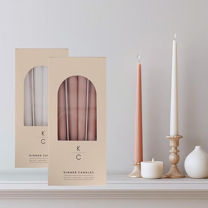 Tapered Dinner Candles - Soy & Paraffin Blend, Dinner Candles with Long-Lasting 7-Hour Burn for Stylish Homes - Candls in Curated Colors Ideal Gift for Hosts, Brides & Event Planners-Biscuit Beige