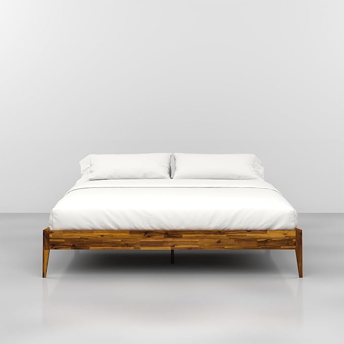 Bme Dinkee King Bed Frame Wood 15 Inch - Solid Wood Platform Bed Frame - Japanese Joinery Bed - Modern & Minimalist Style - Wood Slat Support - Easy Assembly - No Box Spring Needed - Caramel
