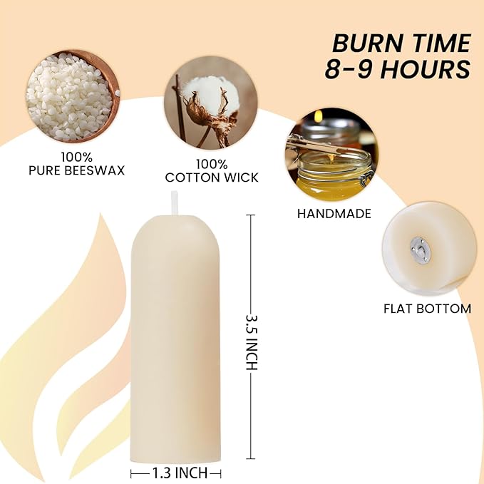 White Small Pillar Candles 16-Pack - 10-Hour Long Burning 100% Natural Beeswax Candles, Perfect for Everyday Use, Home & Travel, Power Outages，Classic Pillar Style (3.5"x1.3")