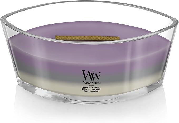 WoodWick Amethyst & Amber Gifts for Women and Men, 16 oz Ellipse Trilogy Candle with Crackling Wick