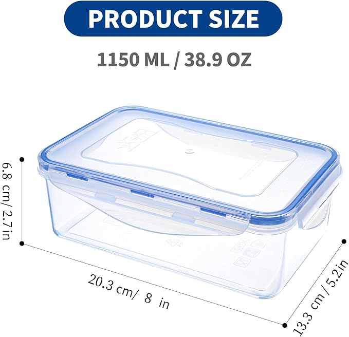 KIGI Airtight Reusable Meal Prep Containers, Leak-Proof & Stackable, 4-Sided Locking Lids, Ideal for Food Storage, Lunch & Leftovers, Microwave, Freezer & Dishwasher Safe, 39 oz, 4.8 Cup, 12 Piece Set
