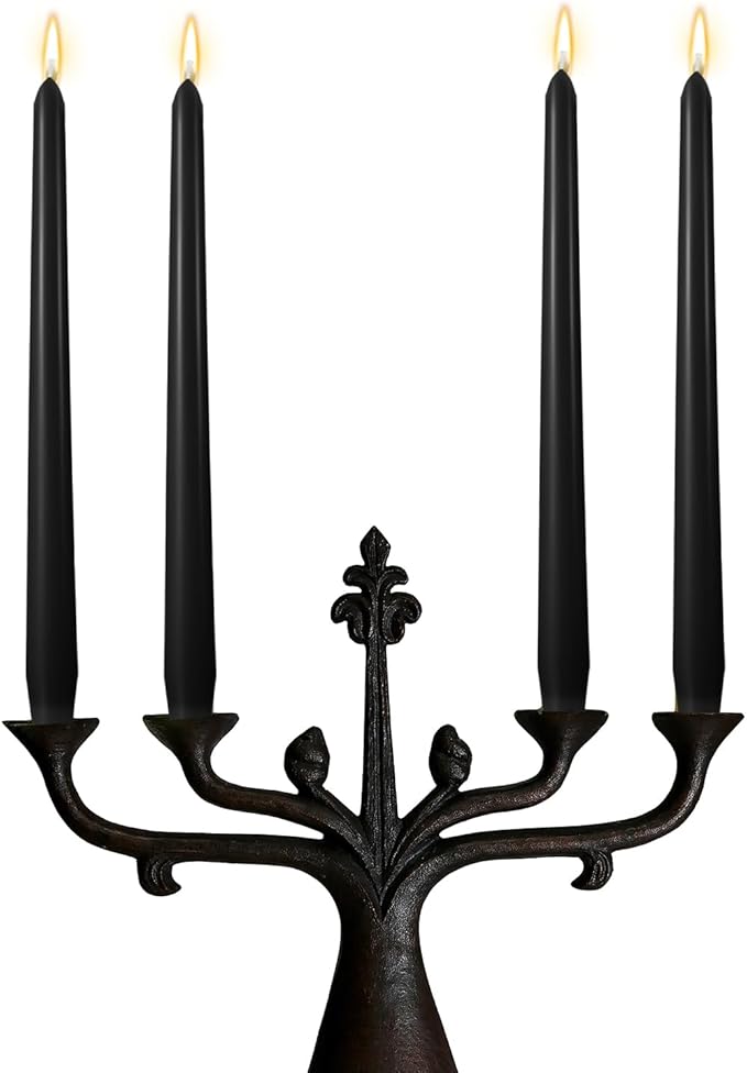 MTLEE 16 Pcs 10 Inch Long Tapered Candle Stick Bulk Smokeless Unscented Burning Candlestick Paraffin Wax with Cotton Wick for Valentine's Day Baby Shower Wedding Holiday Party Church (Black)