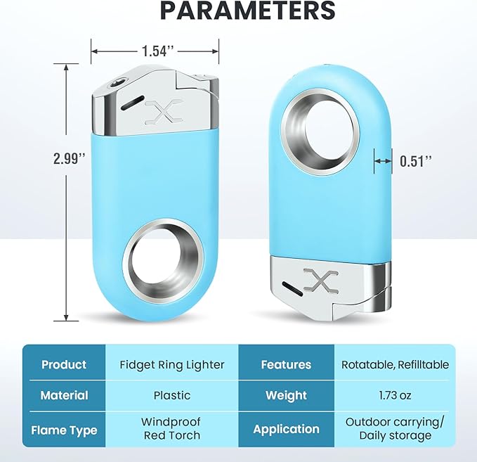 Mini Torch Lighter Cool Ring Lighter, Small Keychain Fidget Lighters Refillable Butane Torch for Candle BBQ, EDC Pocket Lighters with Adjustable Jet Flame, Unique Gifts for Men Women (Blue)